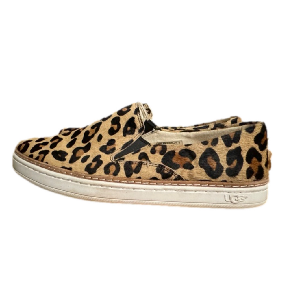 UGG Womens Keile Slip On Sneakers Beige Calf Hair Leopard Print Slip On Shoe 7.5 - Picture 4 of 6